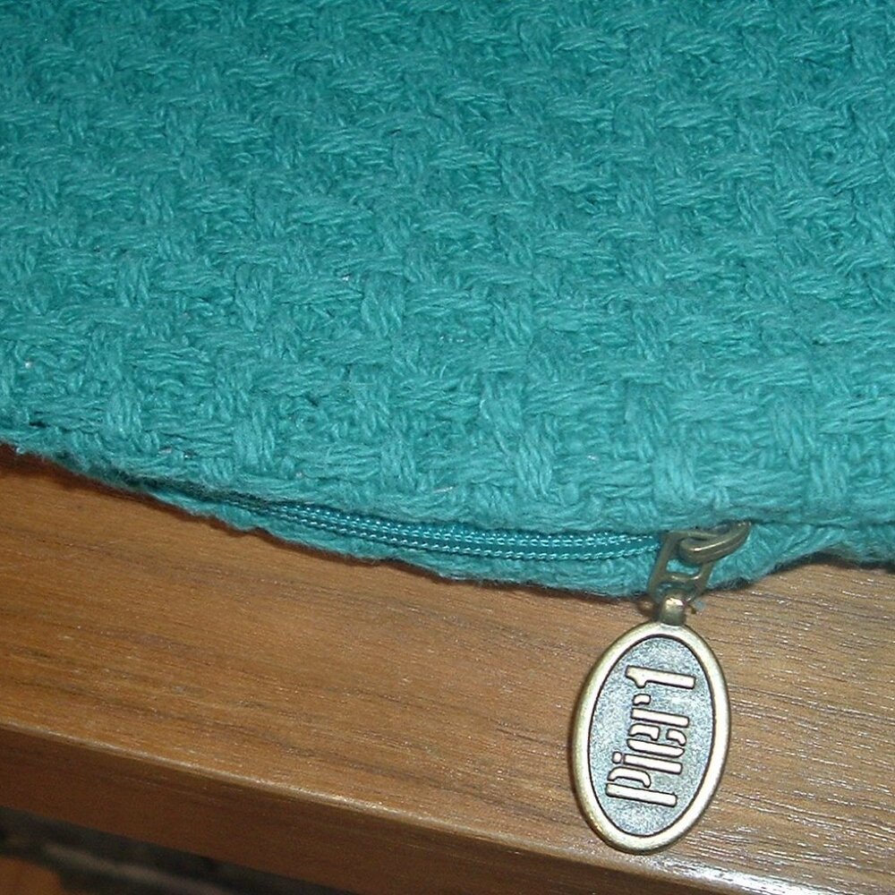 PIER 1 Imports PAIR Teal Aqua Knit Textured Throw Pillow Covers 17X17 Retro